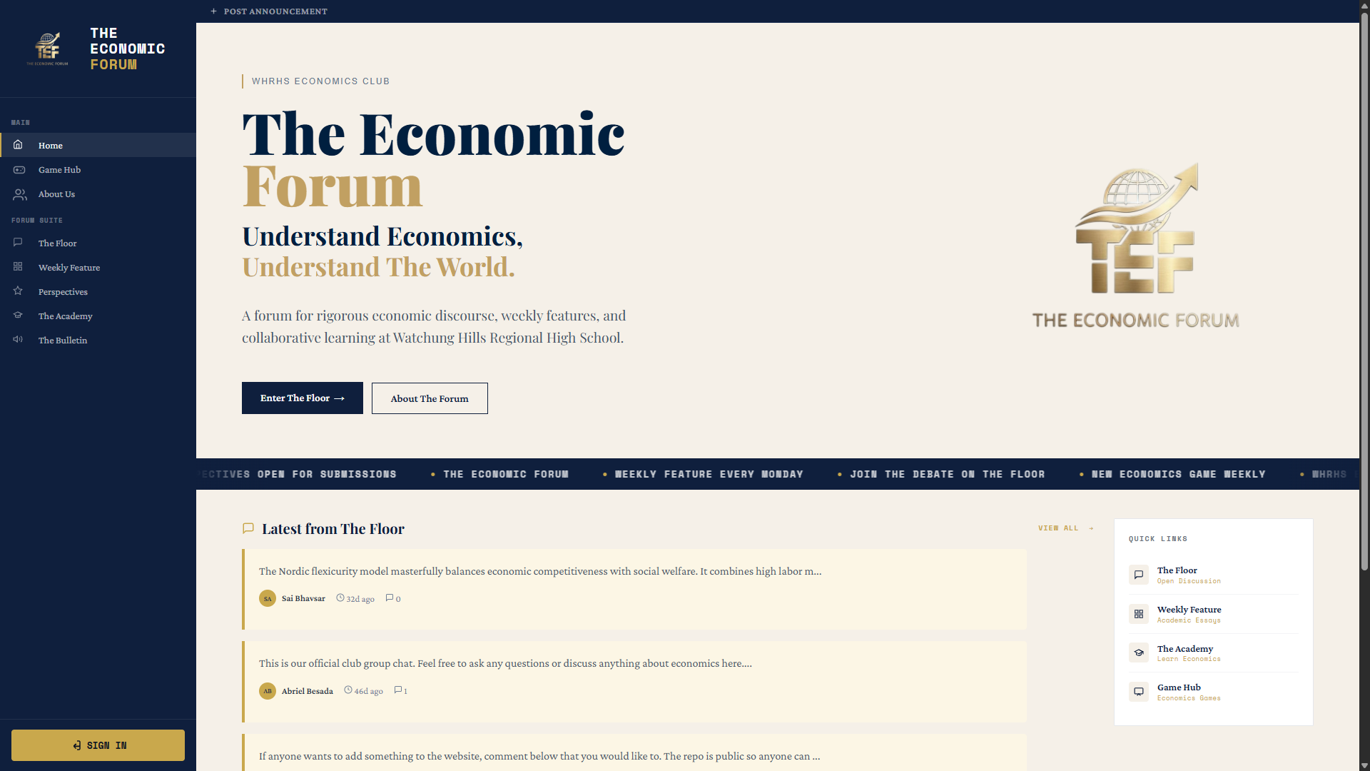 Economics Club Home Page Preview
