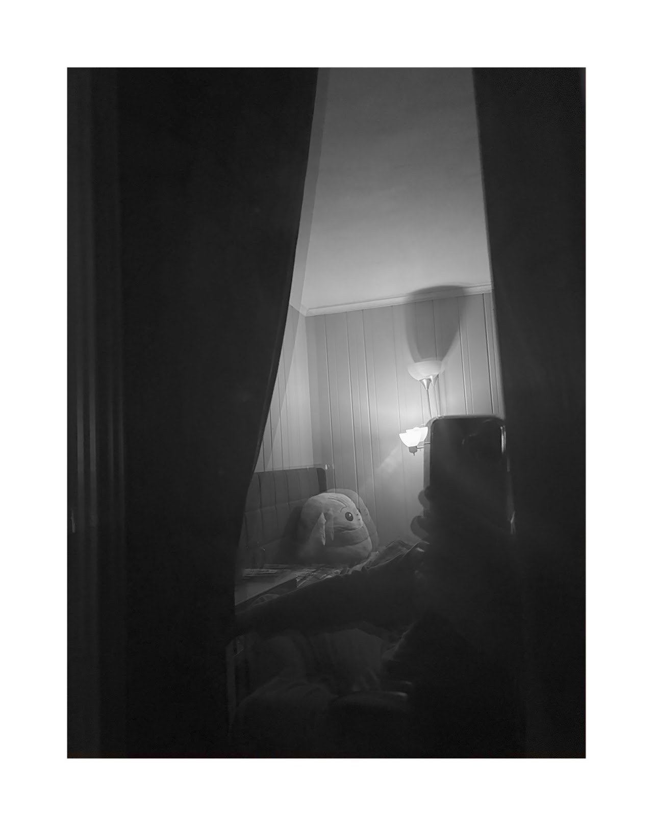 Silhouette against foggy window